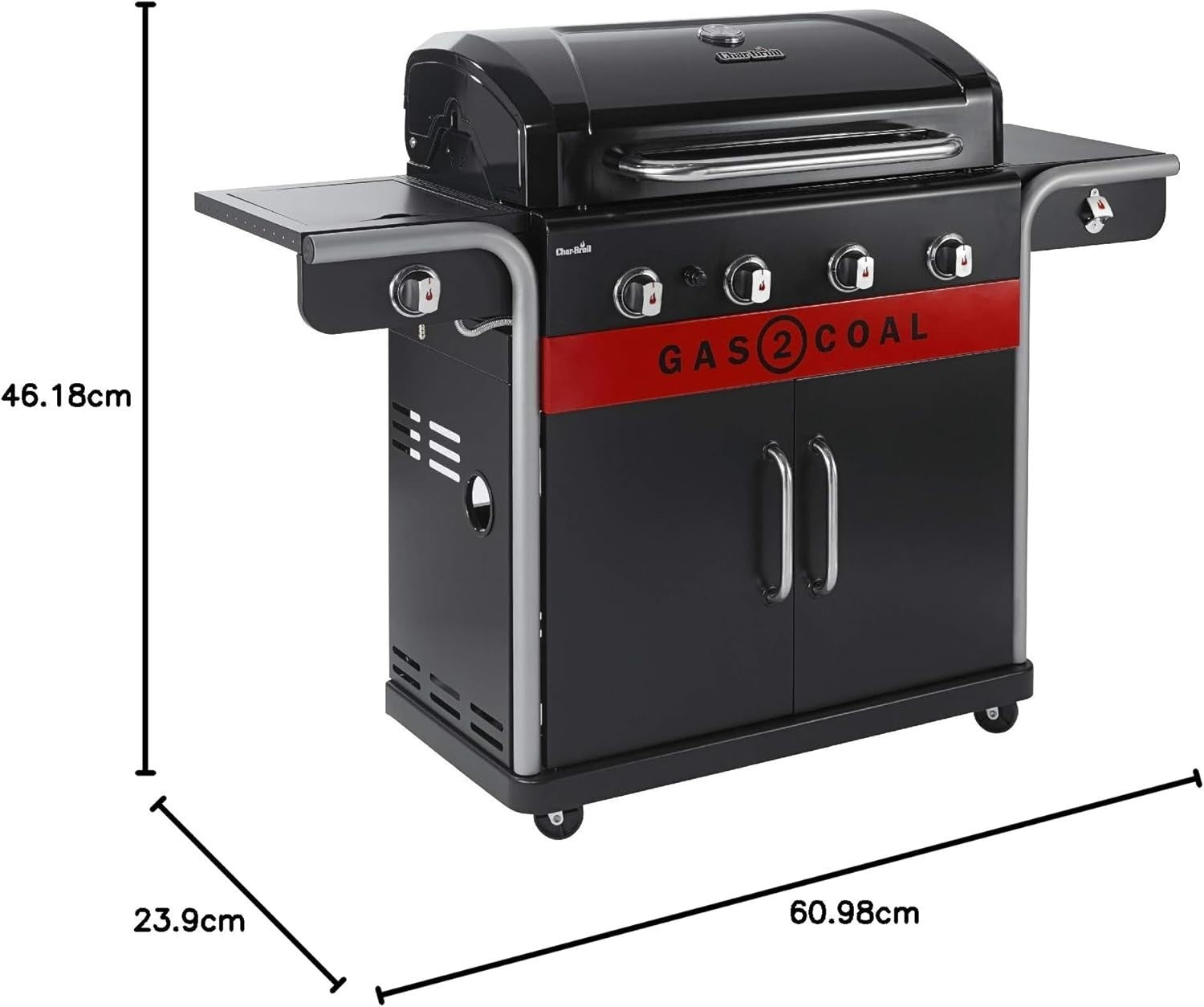 4 Burner Hybrid Gas Charcoal BBQ Grill Outdoor Family Barbecue with Side Shelves