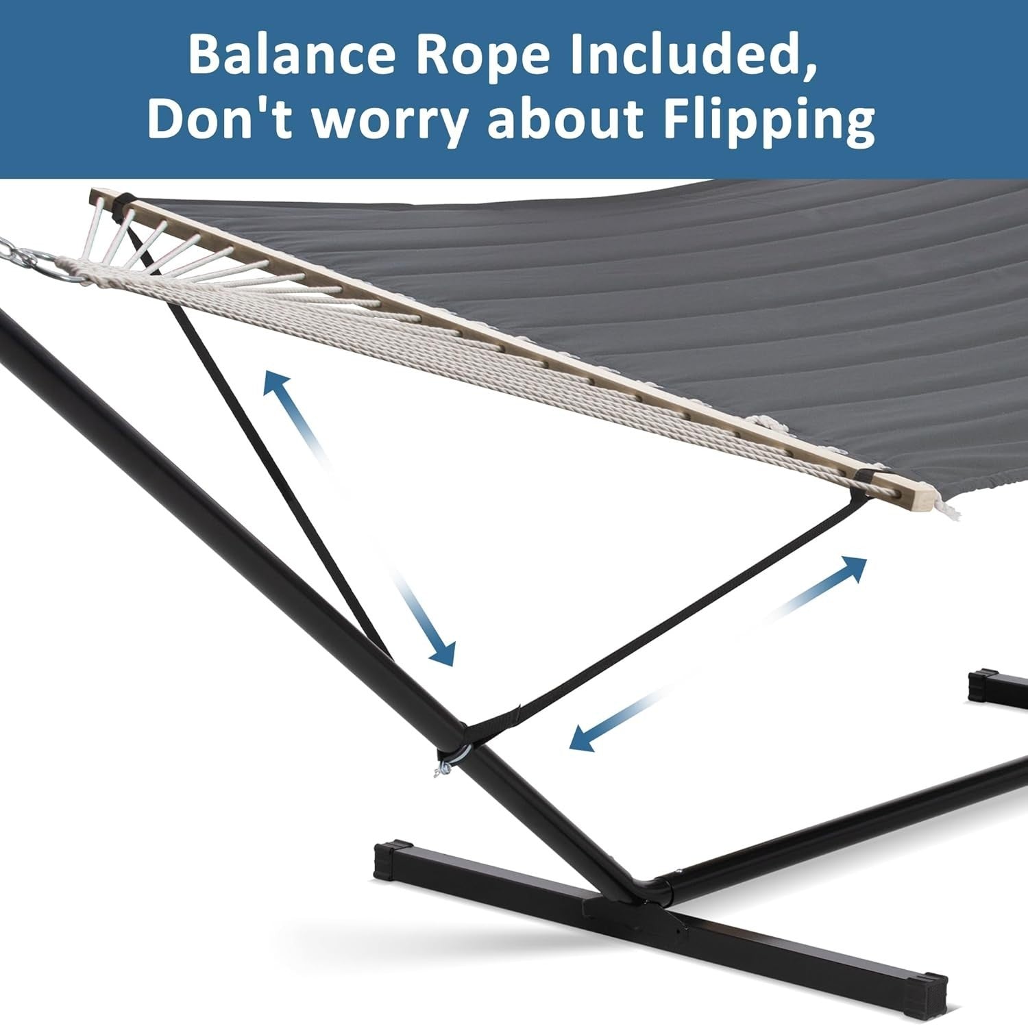 2 Person Quilted Hammock with Stand – 204kg Capacity – Portable Outdoor Bed