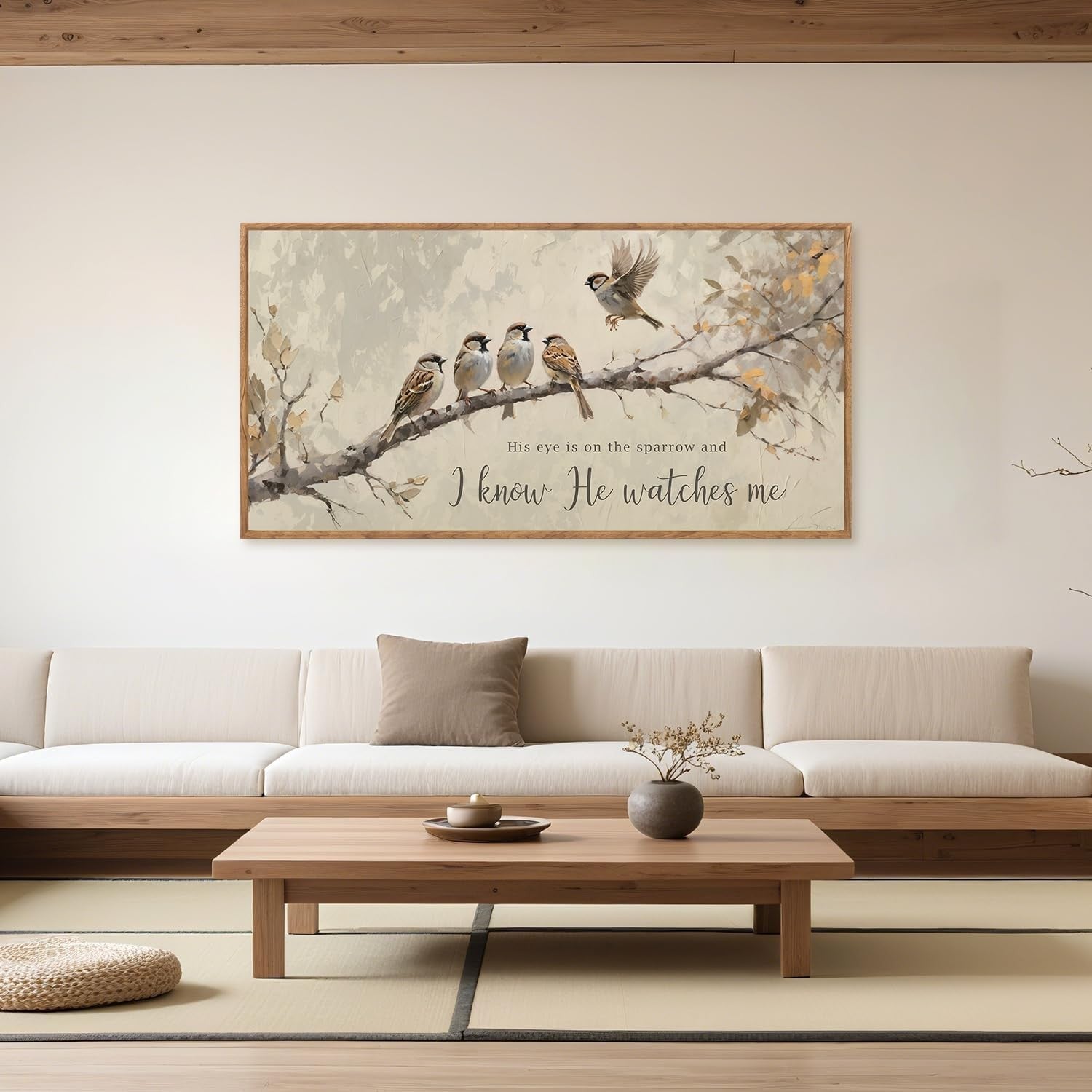 Christian Wall Art His Eye Is on the Sparrow Bible Verse Framed Canvas 20x40