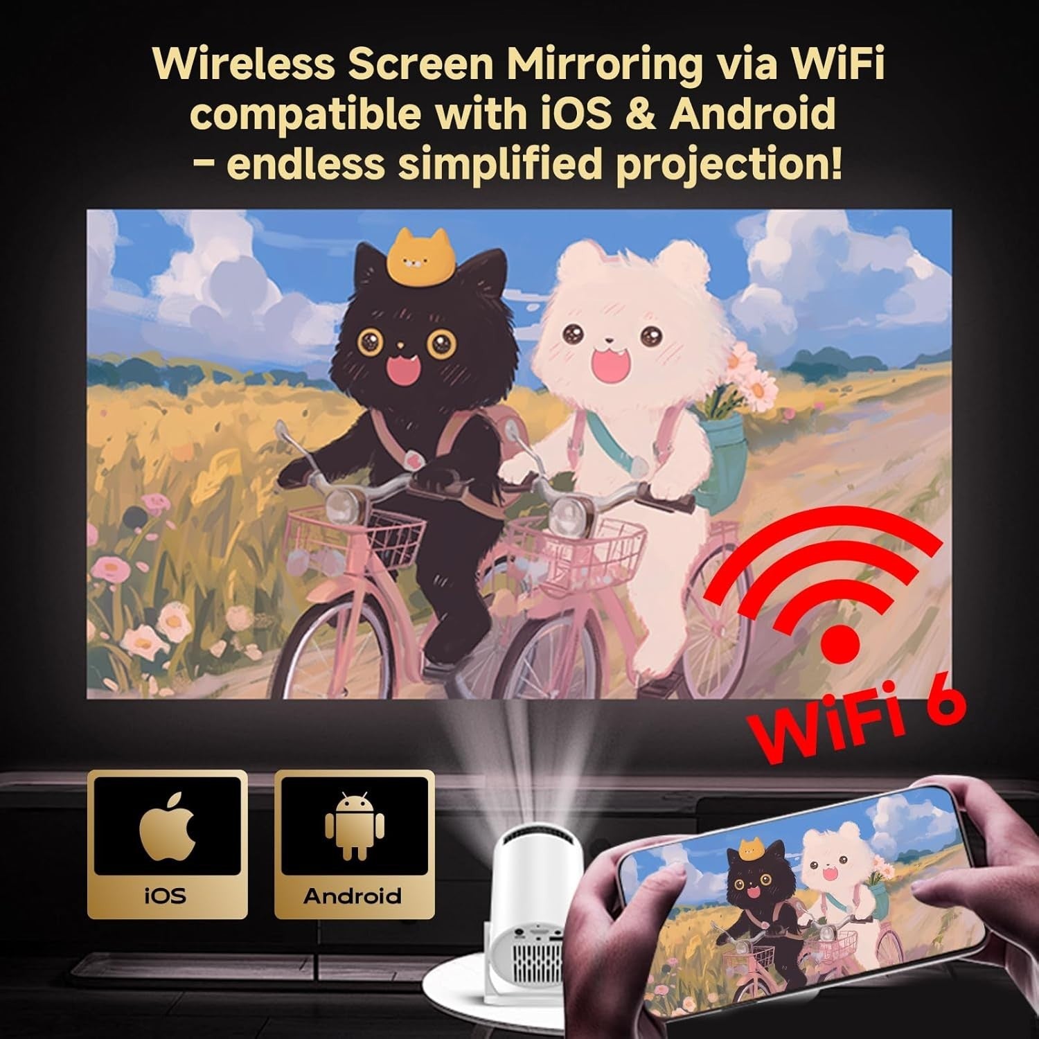 Mini WiFi Projector 240° Rotating 5000 Lumens Kids Bedroom Cinema