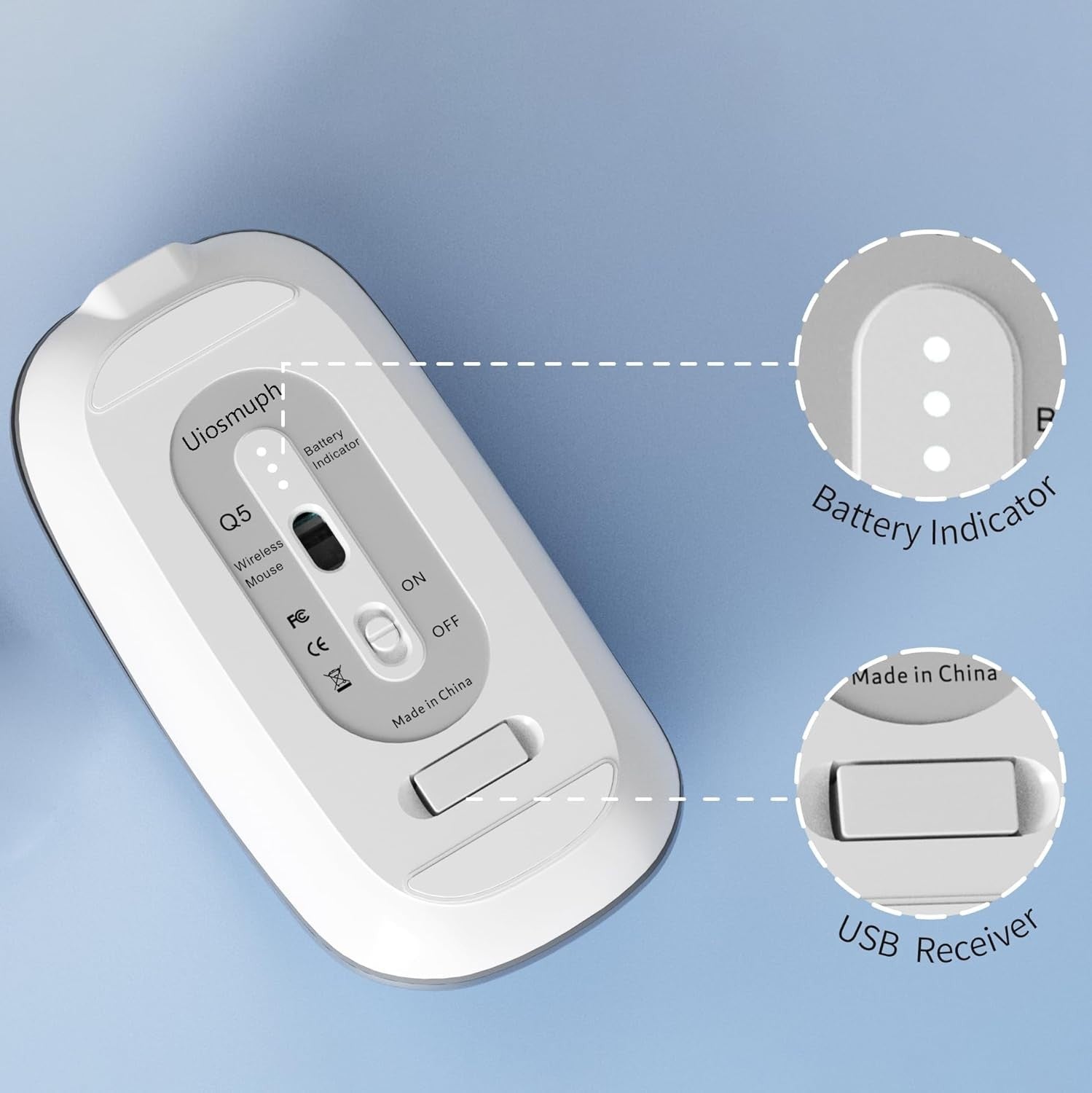 Slim Wireless Mouse Rechargeable Silent 2.4G 1600 DPI Grey