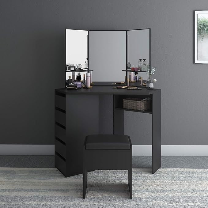 Modern Makeup Dressing Table Vanity Desk LED Mirror Storage Drawers Stool