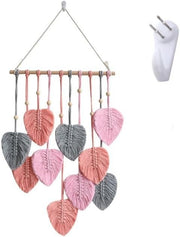 Pink Boho Macrame Leaf Wall Hanging 40x80cm Cotton Tapestry