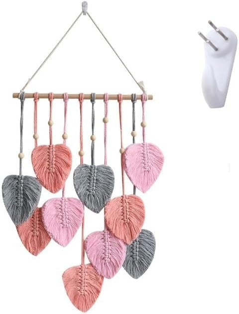Pink Boho Macrame Leaf Wall Hanging 40x80cm Cotton Tapestry