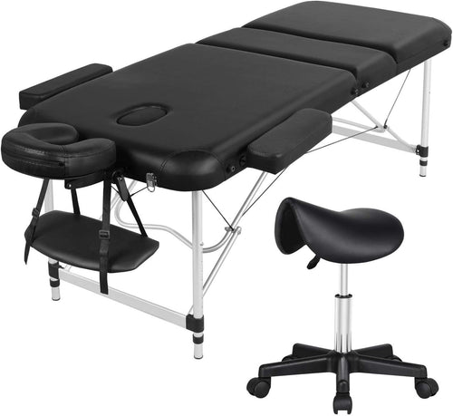 Portable 3 Section Massage Table with Saddle Stool Set Adjustable Spa Beauty Bed