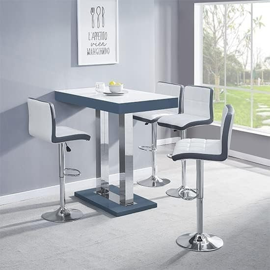 White & Grey High Gloss Bar Table Chrome Legs, Modern Rectangular Dining Counter