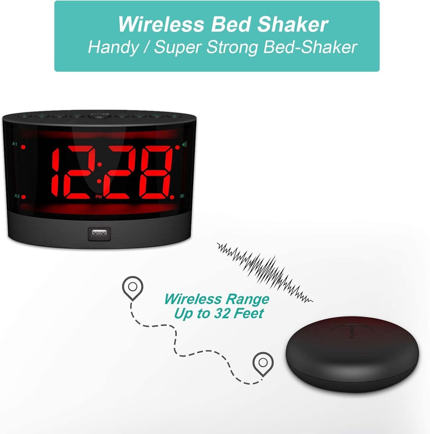 Extra Loud Alarm Clock with Bed Shaker for Heavy Sleepers Deaf USB