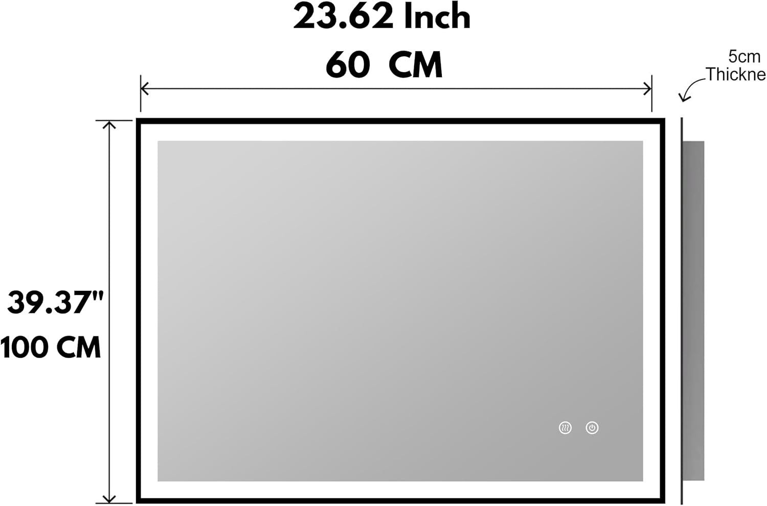 LED Bathroom Mirror 100x60cm Black Frame Dimmable Anti-Fog Touch Control