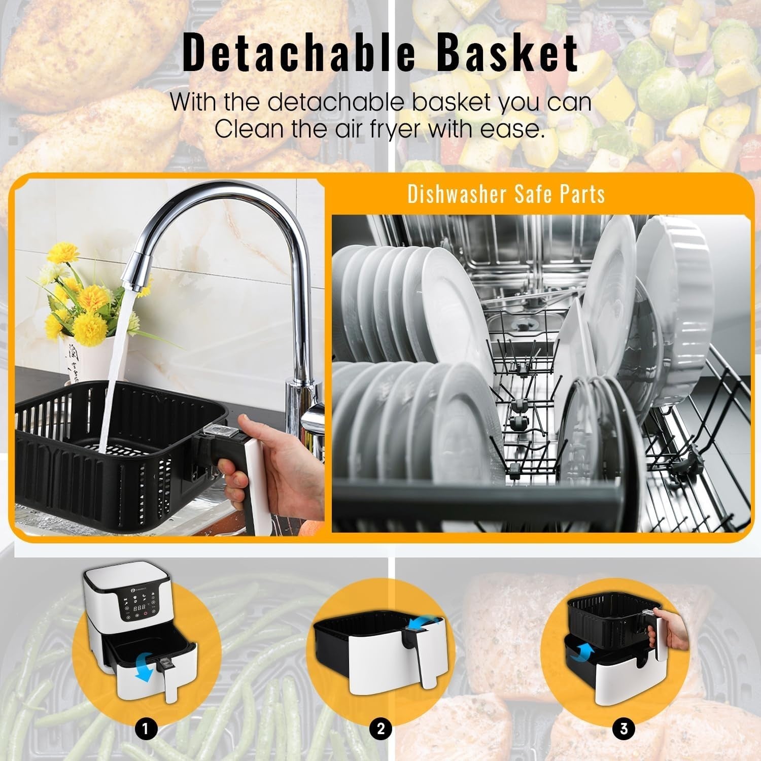 5.5L Digital Air Fryer 1700W | Oil-Free Cooking | 7 Presets + Recipe Book White