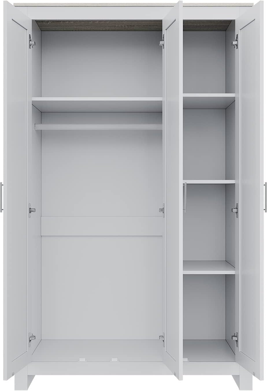 3-Door Wooden Wardrobe with Hanging Rail & 4 Shelves – Durable Storage