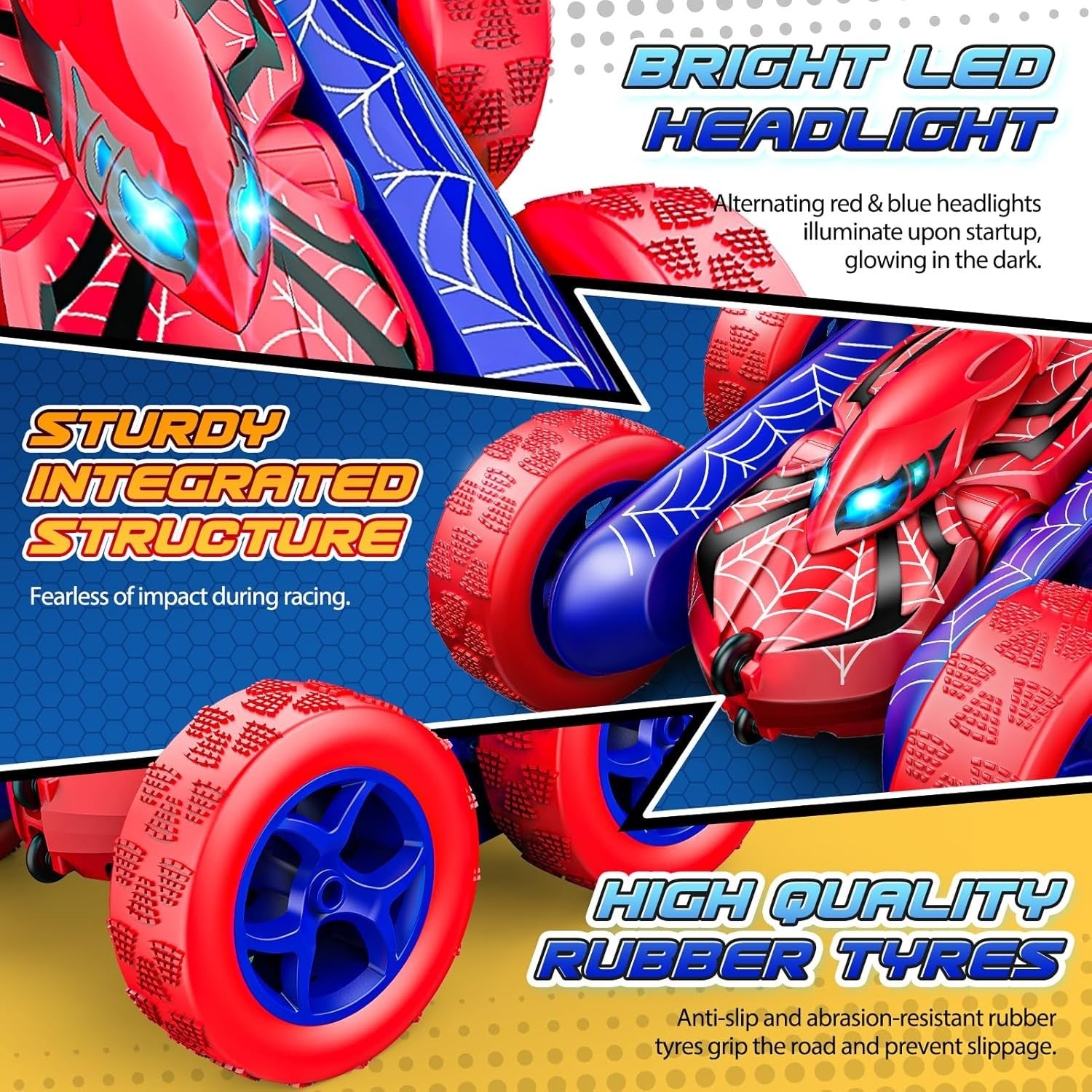4WD RC Stunt Car 360° Flip LED Rechargeable Toy for Boys Age 3–10