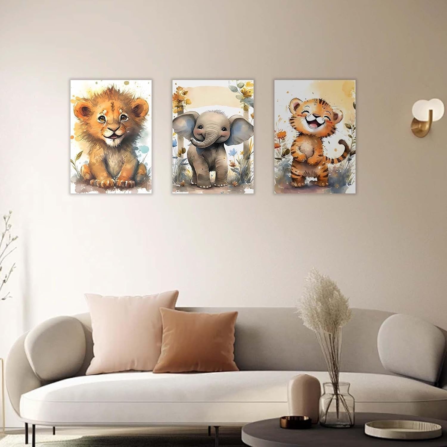 Cute Animal Canvas Wall Art Set of 3 Framed Prints 12x16 Kids Room Decor