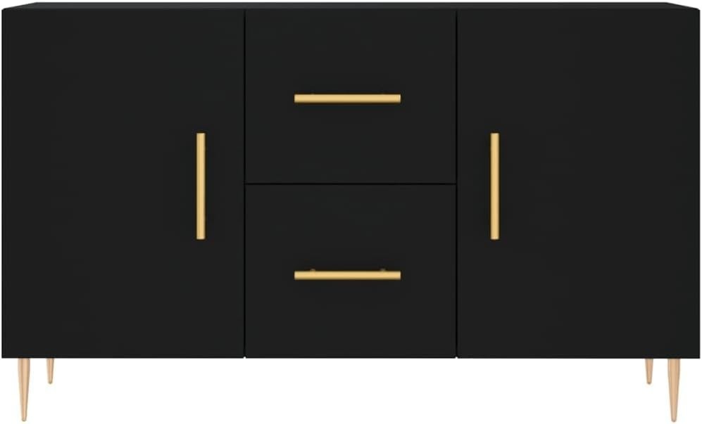 Black Sideboard Cabinet Storage Drawers Modern Metal Legs 100cm Wide