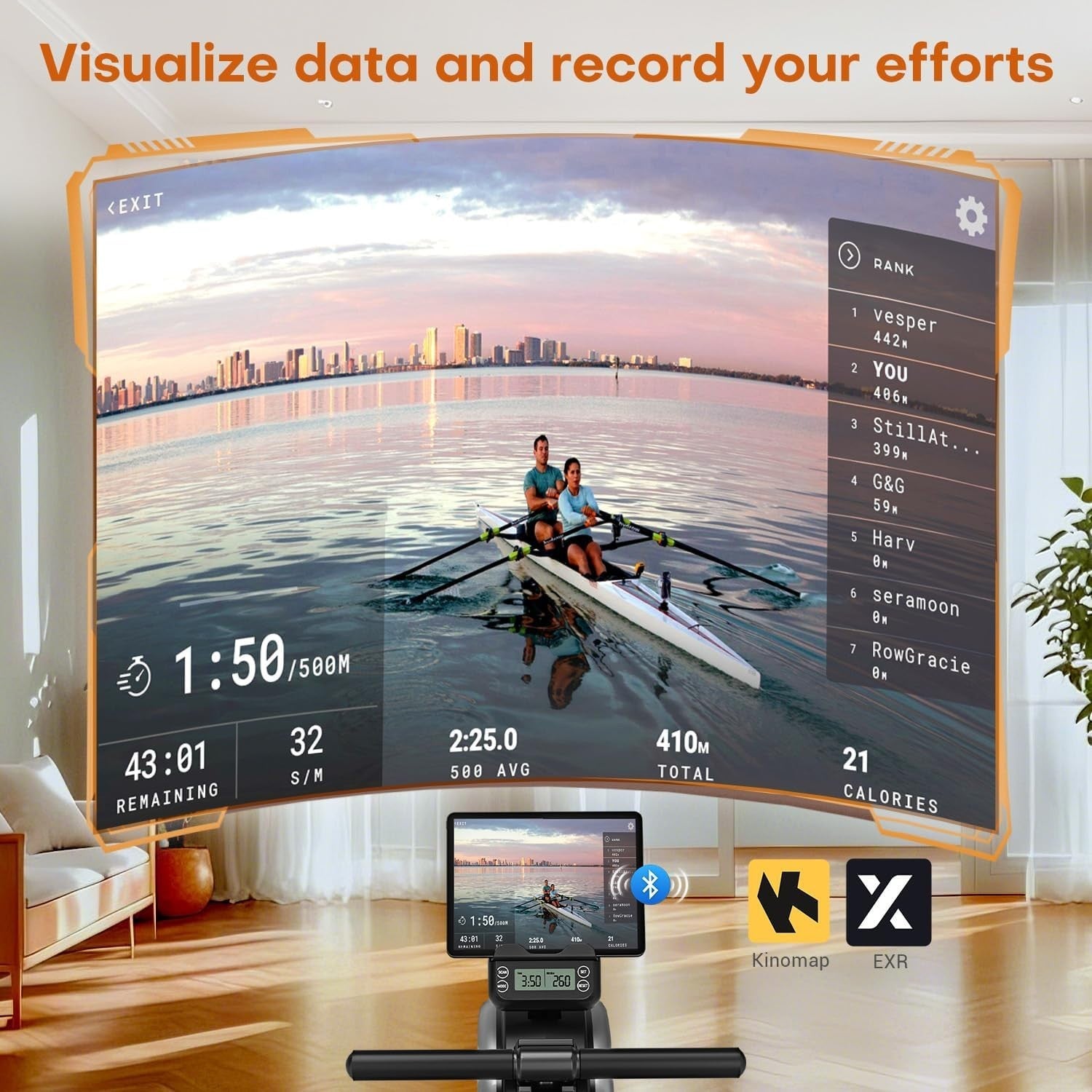 Magnetic Rowing Machine 16-Level Quiet Dual Rail Bluetooth Foldable Home Rower