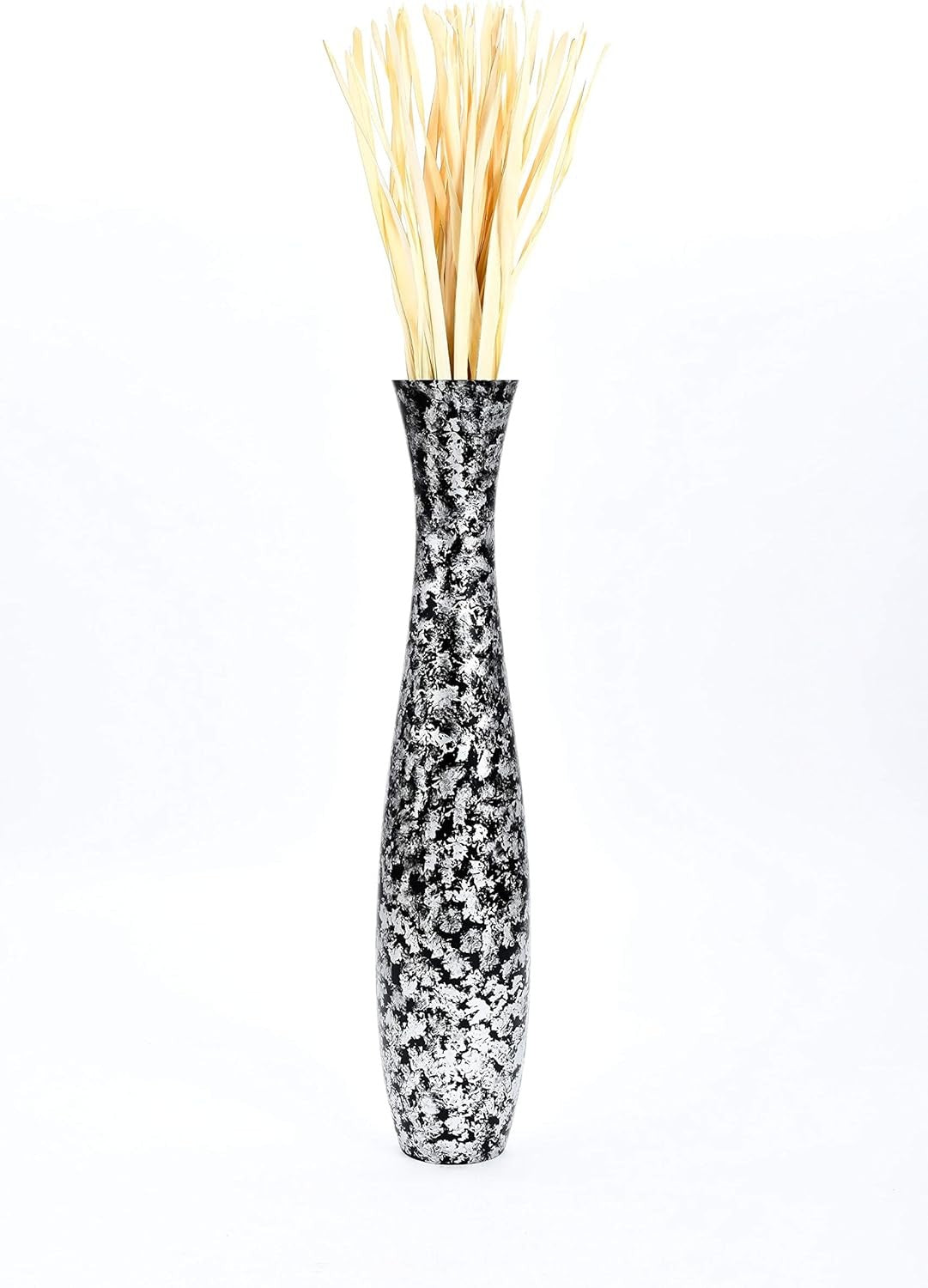 Tall Silver Black Floor Vase 105cm Wooden Decor for Pampas Grass Display