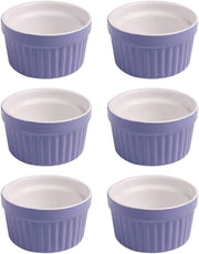 6 Pcs Purple Porcelain Ramekins 3.5in Microwave Oven Freezer Safe