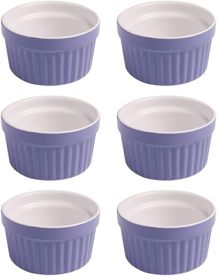 6 Pcs Purple Porcelain Ramekins 3.5in Microwave Oven Freezer Safe