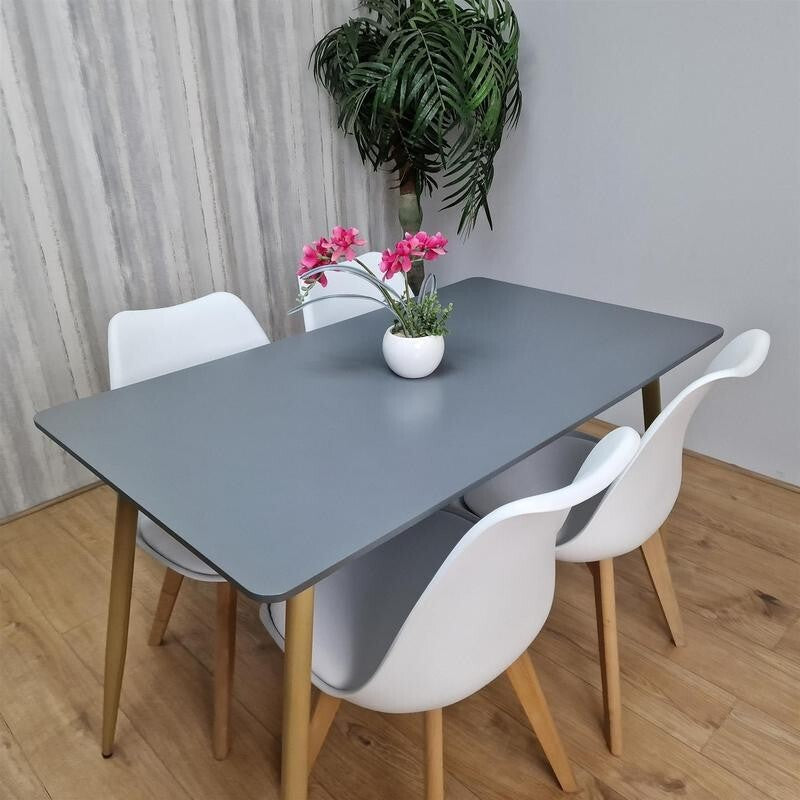 4 Seater Grey Dining Table with White Tulip Chairs – Modern Kitchen Set