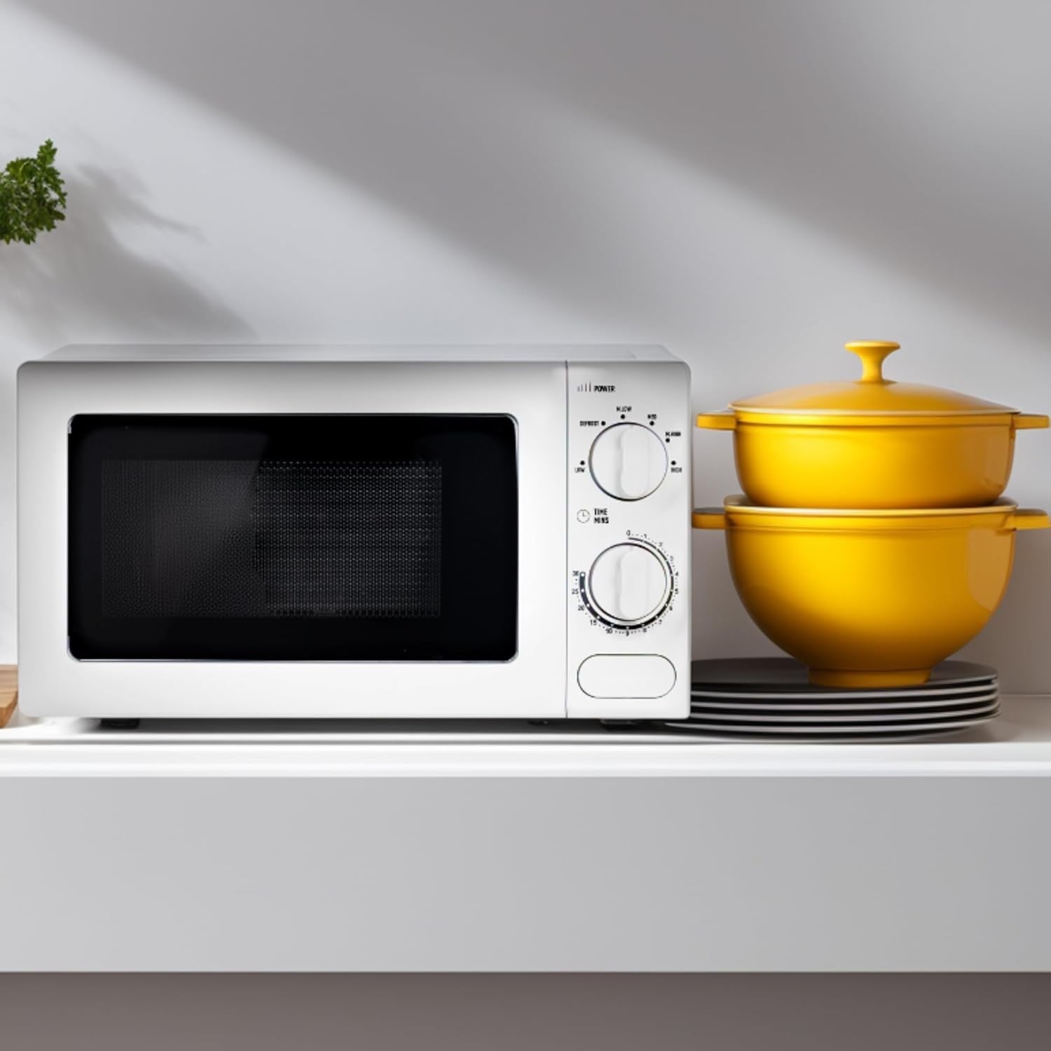 White 17L 700W Compact Microwave Oven 6 Power Levels Timer