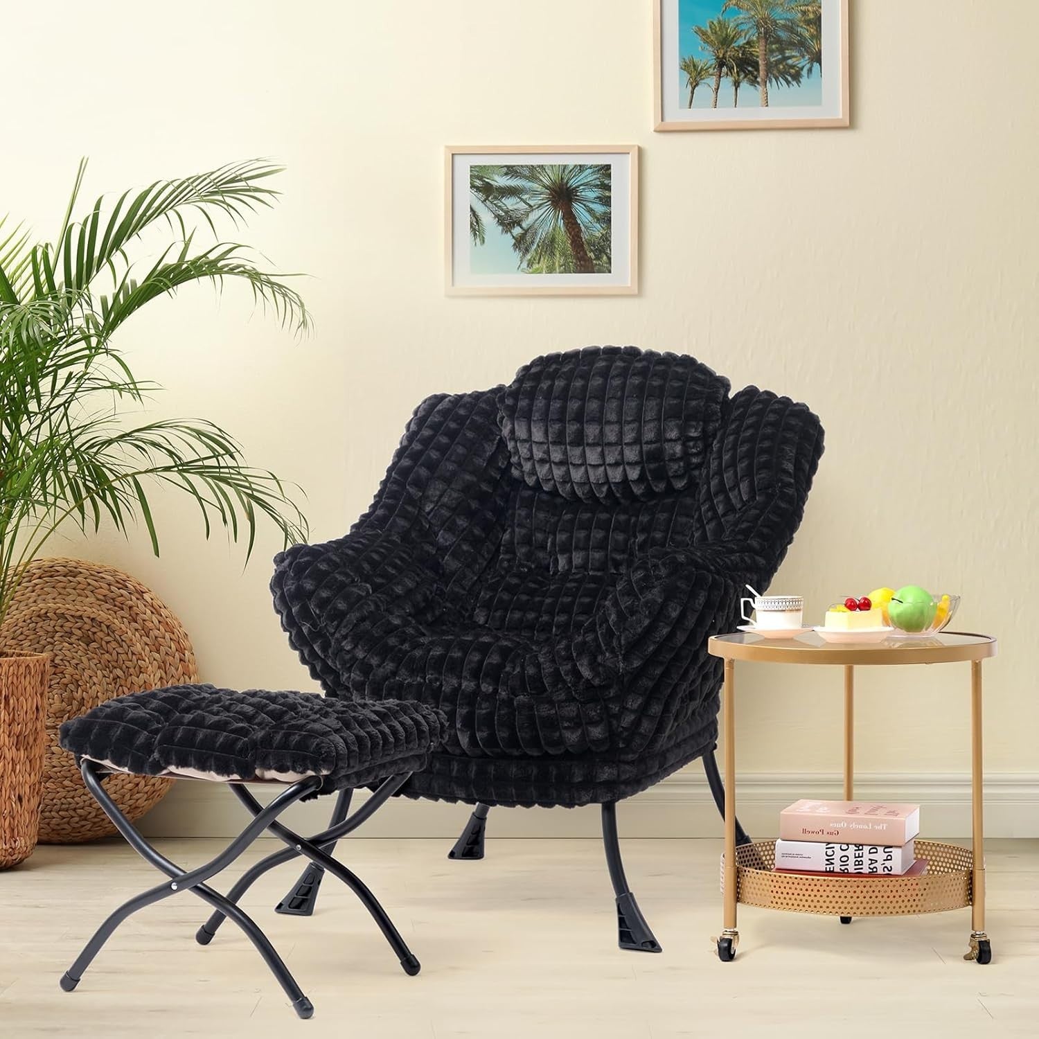 Comfy Armchair with Footstool Set Plush Padded Chair Lounge Bedroom Relax