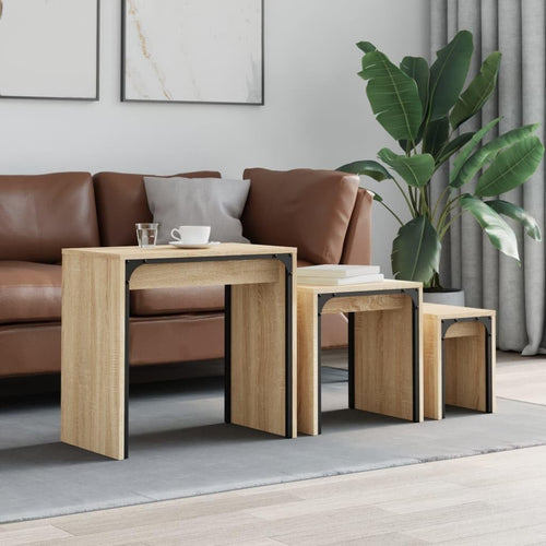 Nesting Coffee Tables Set of 2 Sonoma Oak Wood Industrial Style Side End Table