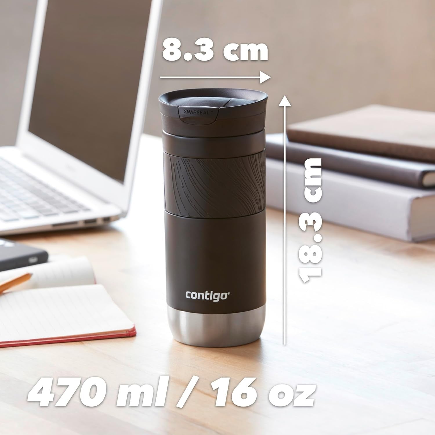 Insulated Travel Mug 470ml Licorice Black Leakproof Thermal Cup