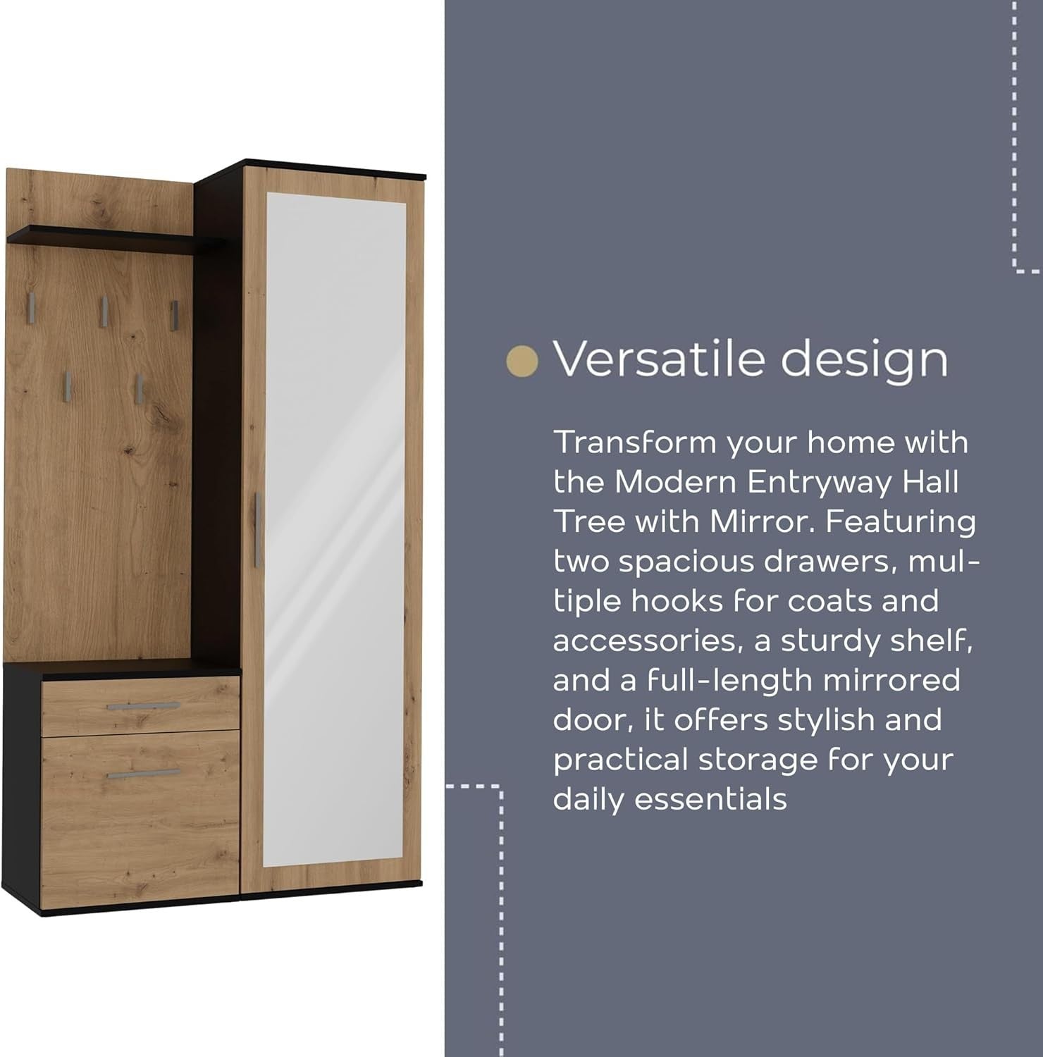 Modern Hallway Wardrobe with Shoe Storage, Hooks & Drawers, 180cm Tall
