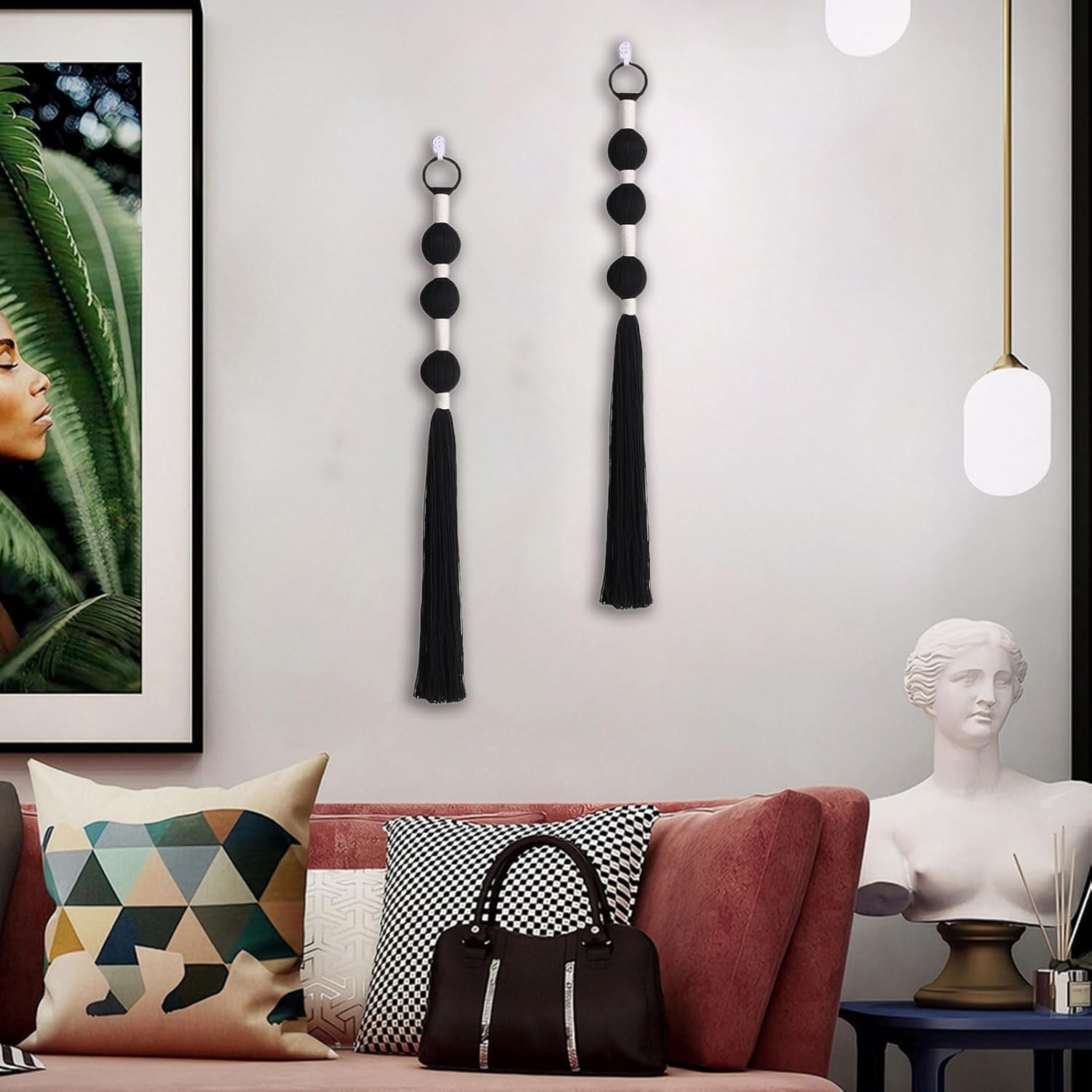 Black Boho Macrame Wall Hanging 5x70cm Cotton Tapestry Decor