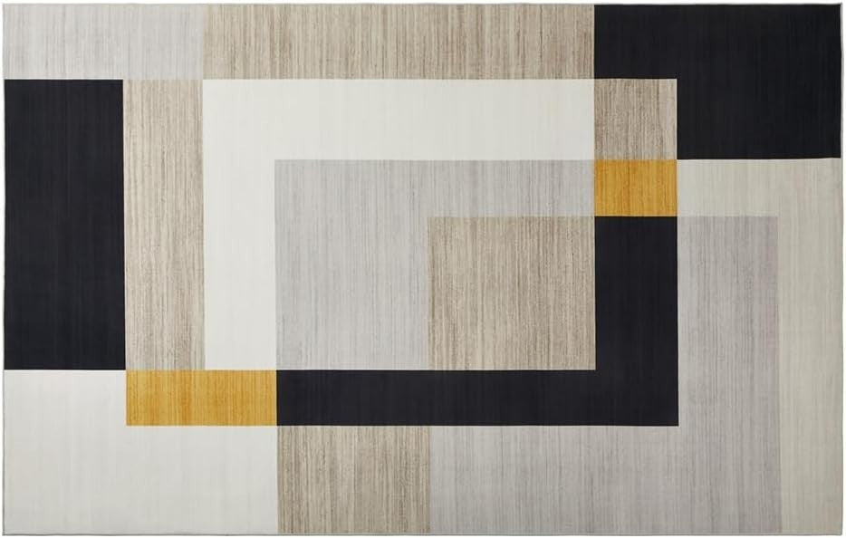 Modern Geometric Rug Soft Indoor Carpet Grey Black Yellow 120x170cm Easy Clean