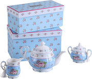 Vintage Floral Tea Set Teapot Sugar Bowl Milk Jug 800ml Gift Box