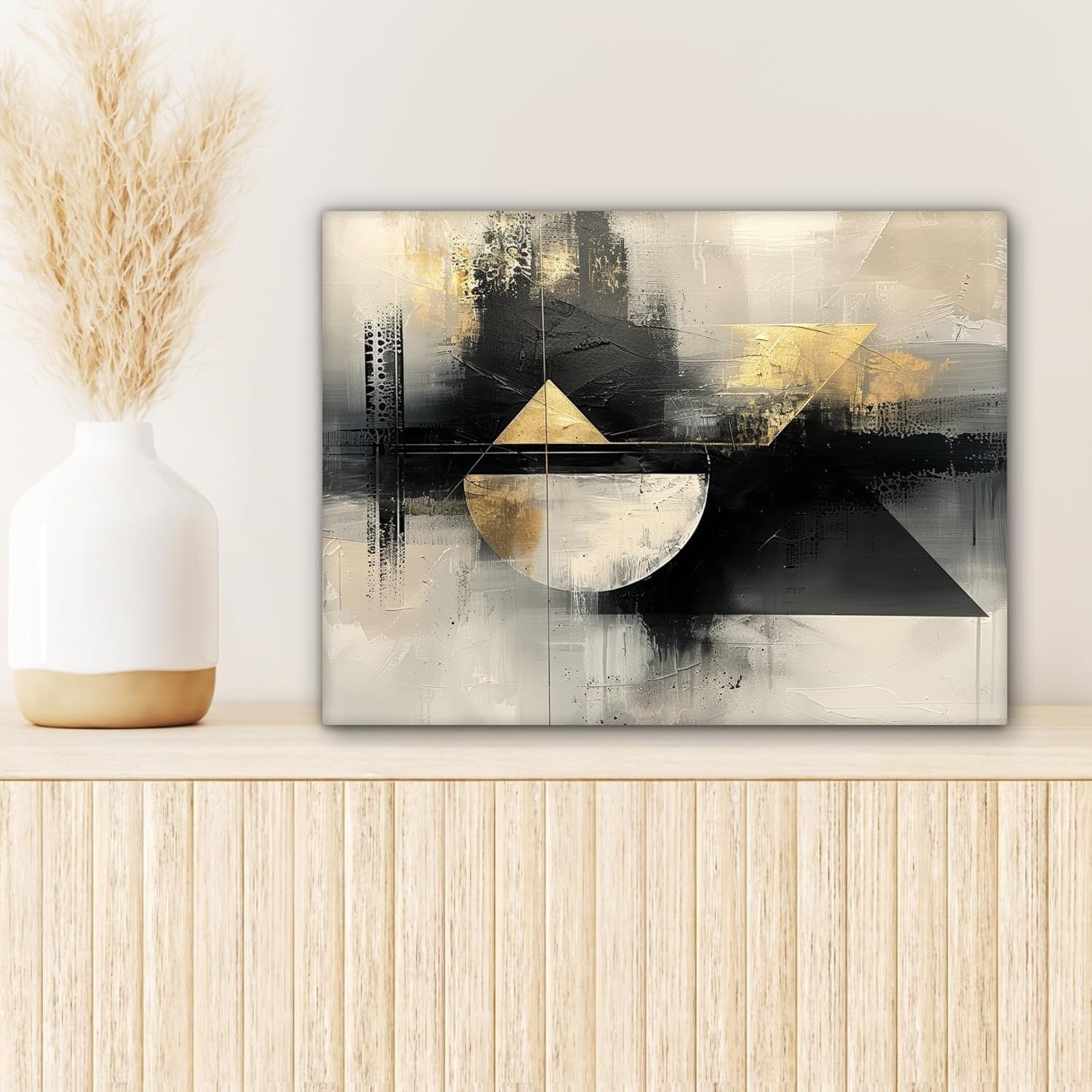 Gold Black Abstract Canvas Wall Art 40x30cm Framed Luxury