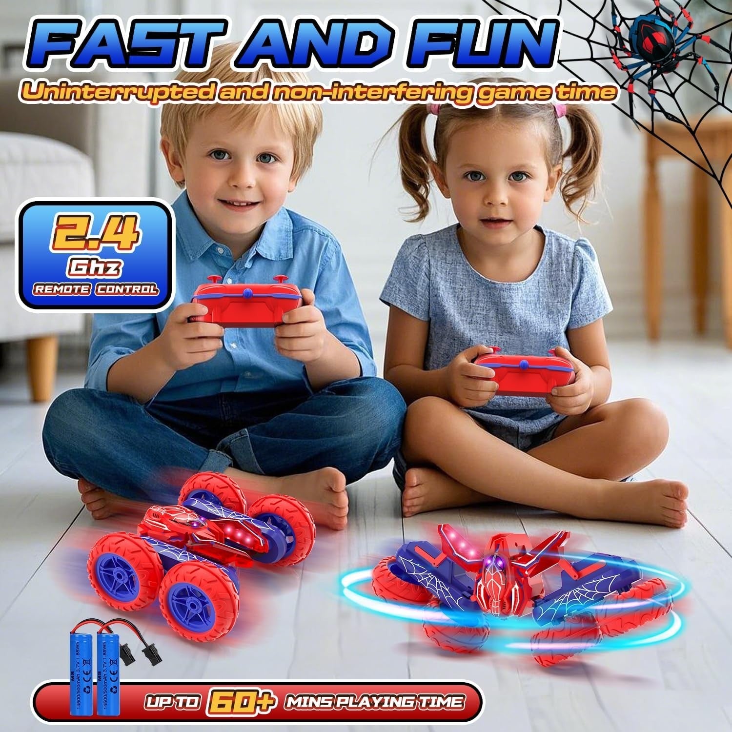 4WD Spider Stunt RC Car with Full-Body Lights – 360° Flip Toy for Kids 3–8+