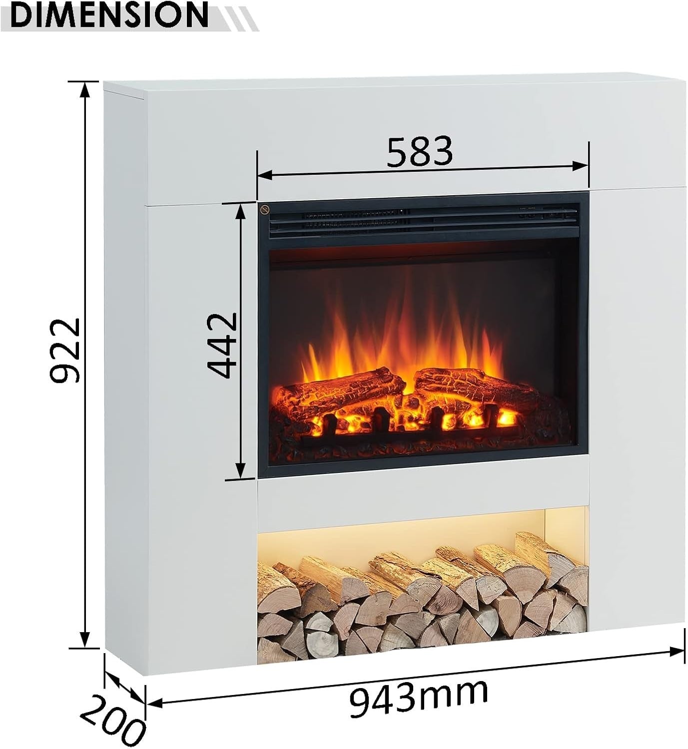 White Electric Fireplace Suite Heater 2kW Log Storage Flame Effect