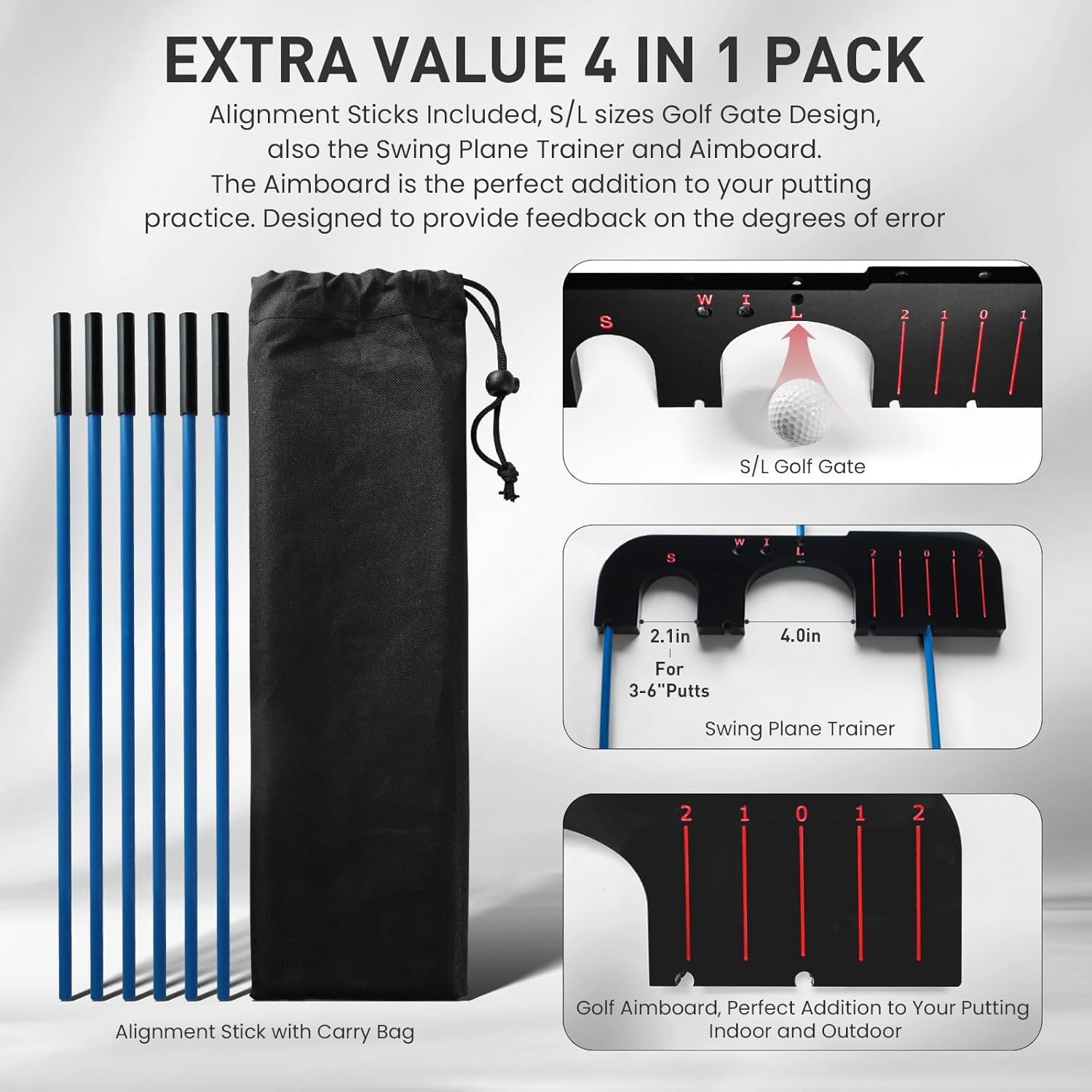 Golf Alignment Swing Gate Trainer 3 Sticks Adjustable Plane