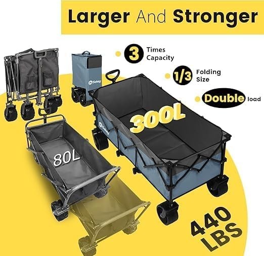 Blue Grey 300L Folding Camping Wagon 150kg Heavy Duty All Terrain Festival Cart