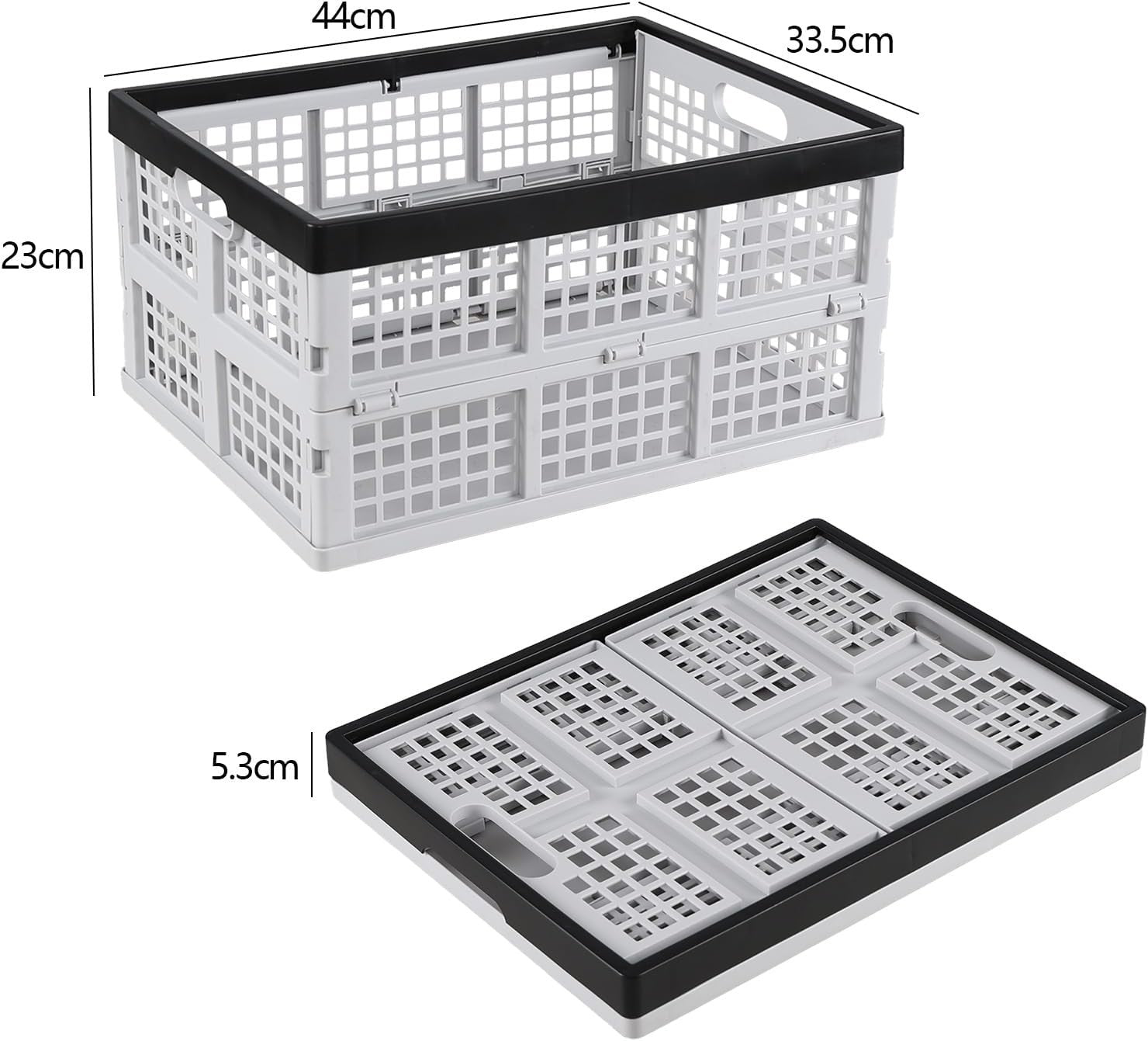 Foldable Plastic Storage Crates 44x33.5x23cm – Collapsible Stackable Bins White