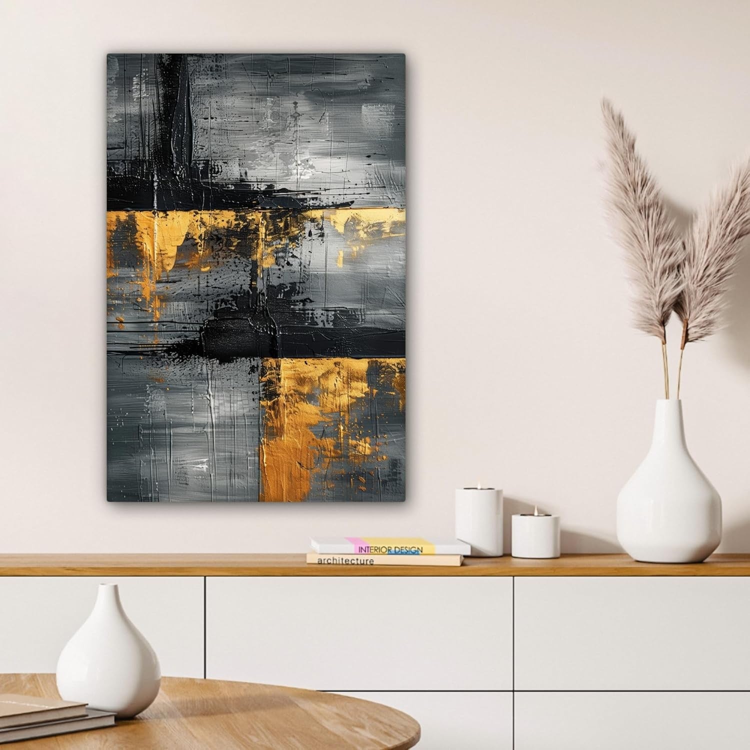 Abstract Gold Black Canvas Wall Art 40x60cm Framed Modern Luxury