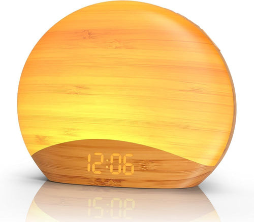 Sunrise Alarm Clock Wake Up Light Wood Bedroom Lamp White Noise Sounds