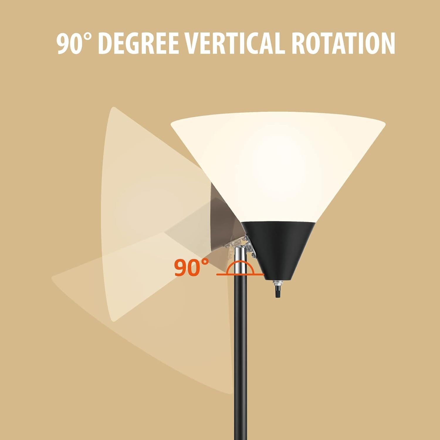 Torch Floor Lamp Rotatable Head White Shade Tall Standing Light for Living Room