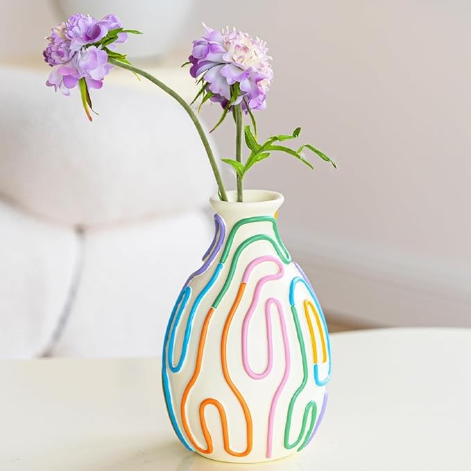 Colorful Modern Resin Flower Vase Small Abstract Table Decor for Home Office