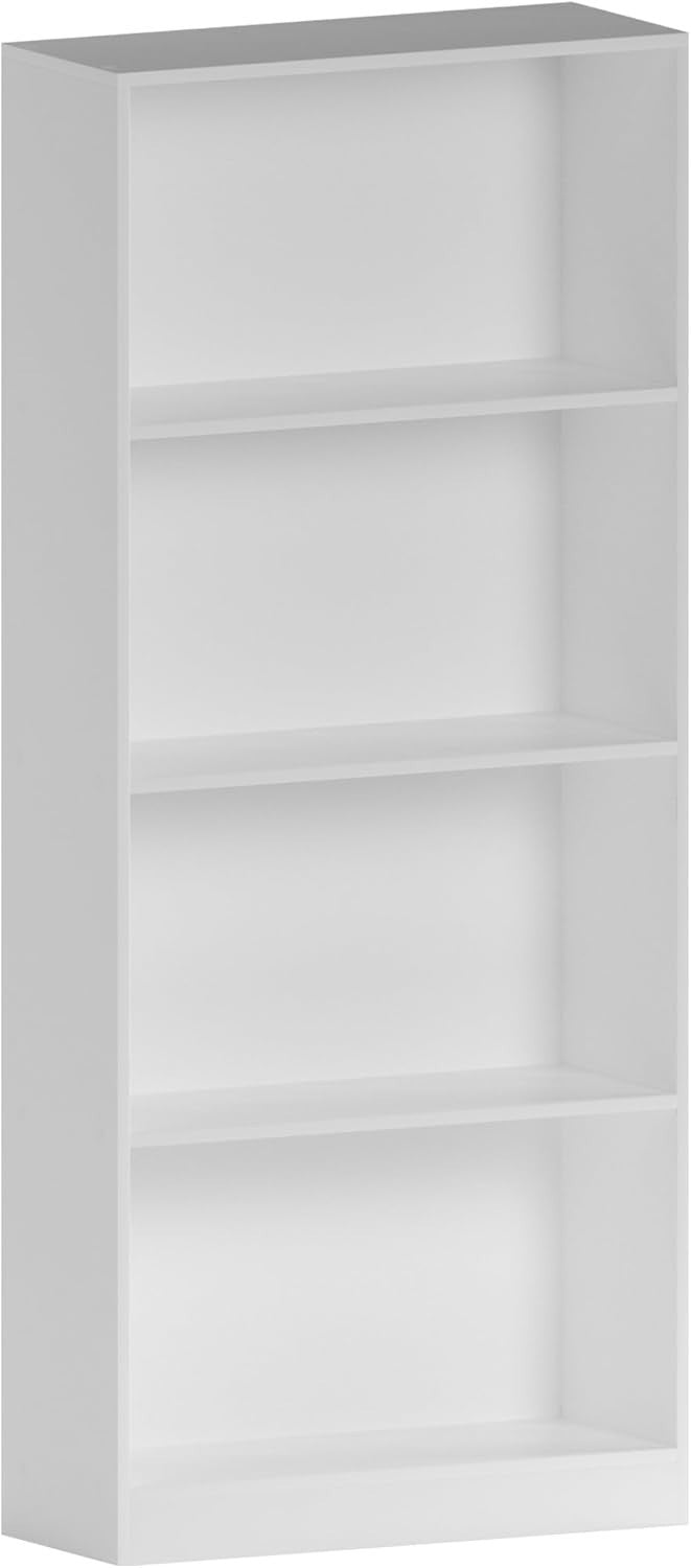 4 Tier White Wooden Bookcase Modern Storage Display Shelf for Living Room