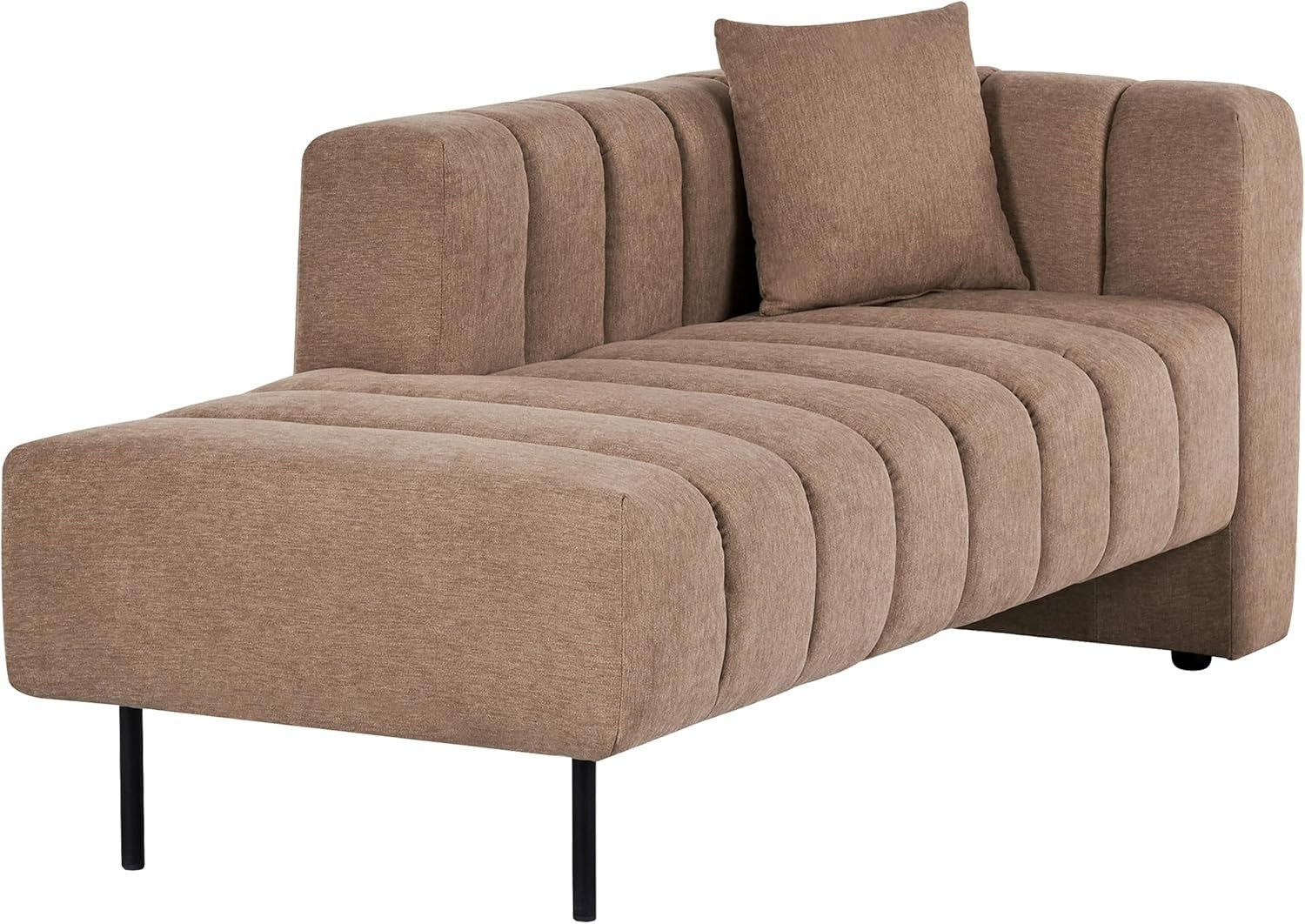 Modern Right Hand Chaise Lounge | Fabric Upholstery + Cushion + Brown
