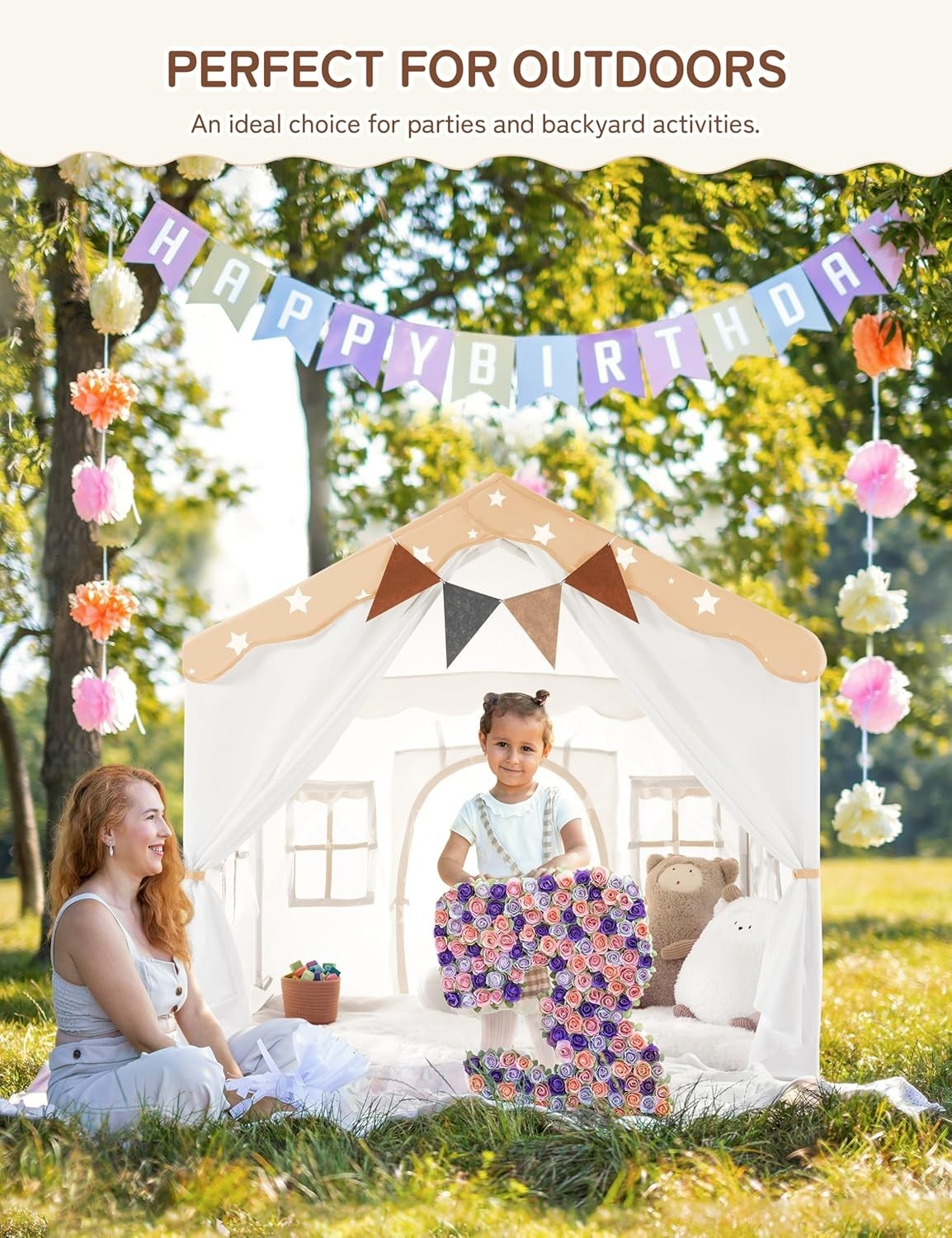 Kids Star Play Tent Bed Canopy with Lights Padded Princess House