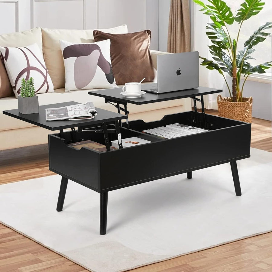 Black Lift Top Coffee Table with Hidden Storage & Dual Work Surfaces