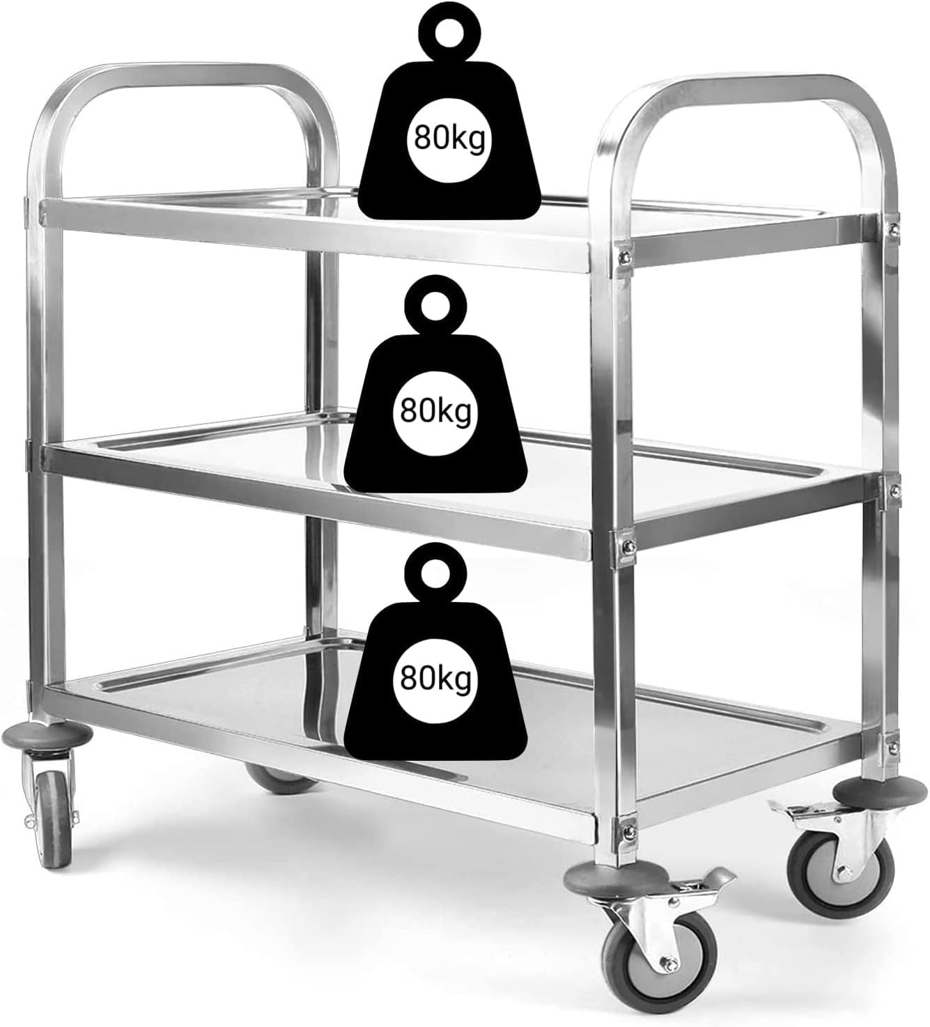 Stainless Steel Catering Trolley 3 Tier Utility Cart with Locking Wheels