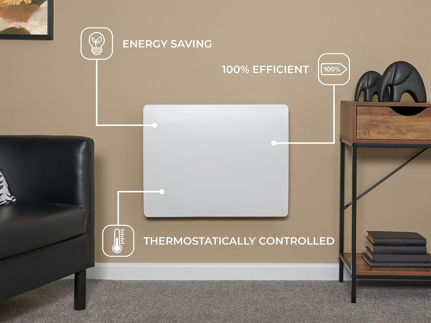1000W Ceramic Core Electric Wall-Mounted Radiator Heater White
