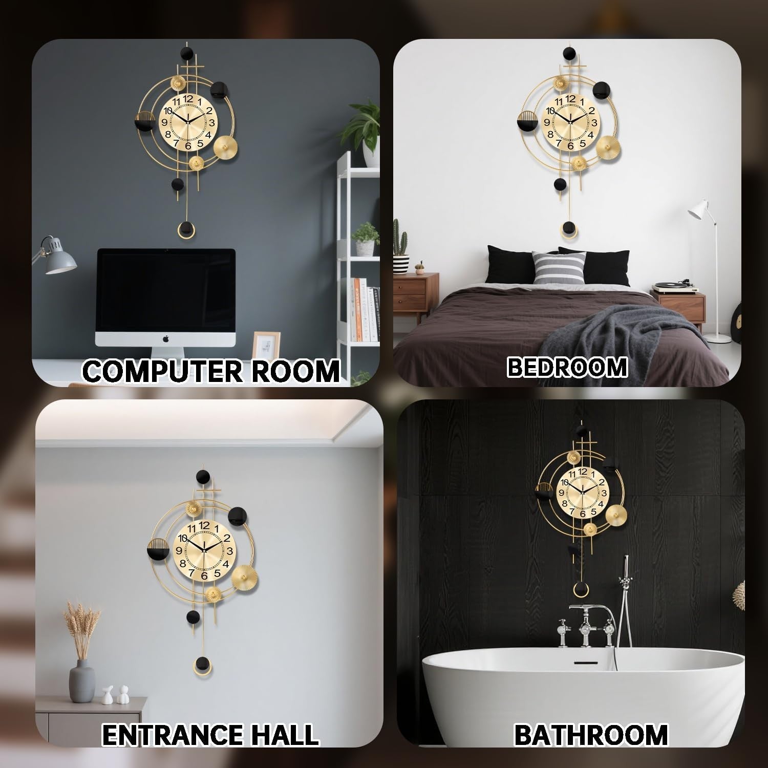 39×71cm Gold Modern Pendulum Wall Clock – Silent Quartz Large Decorative Clock