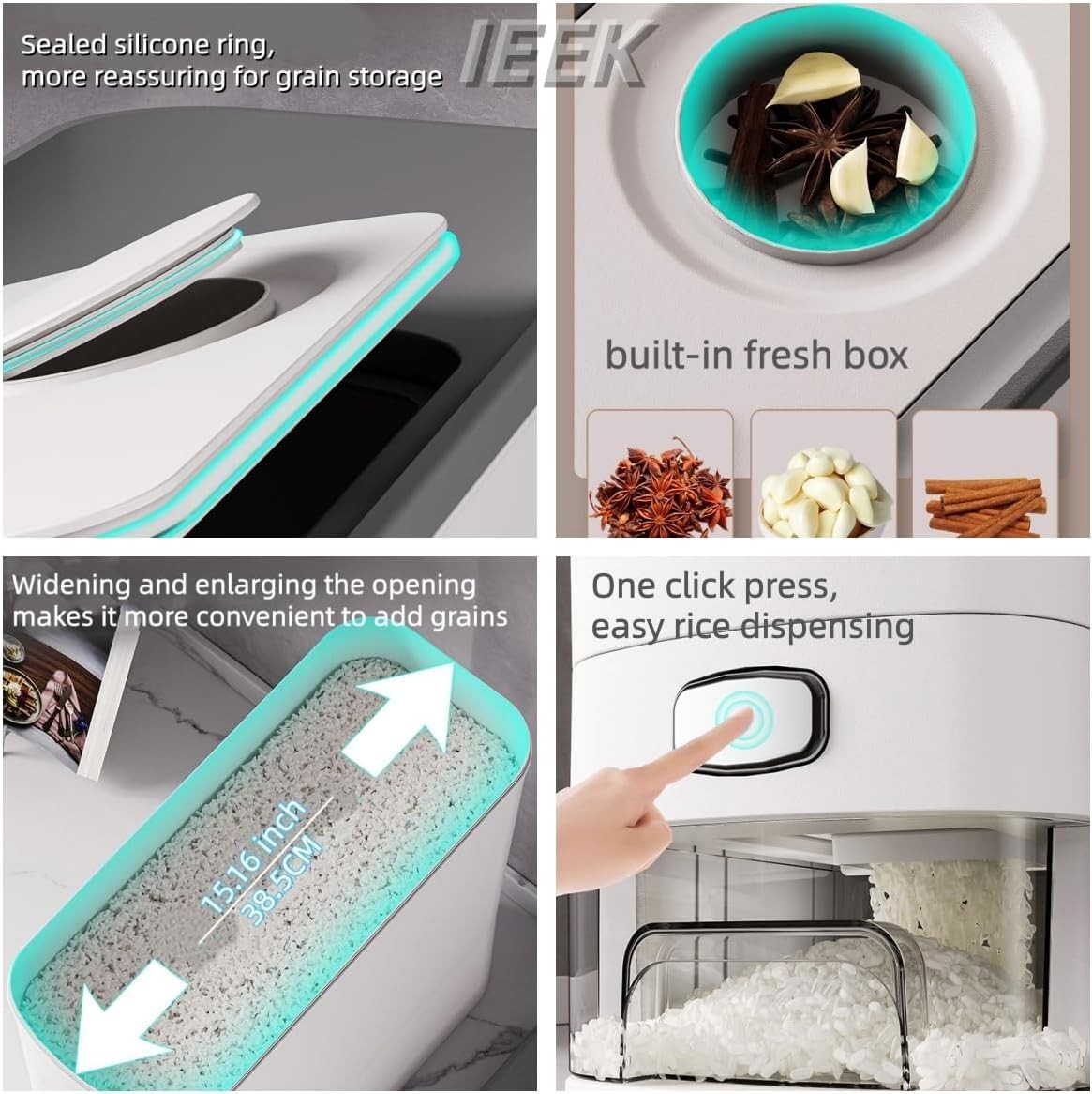 12lb Rice Dispenser Airtight Dry Food Storage w Measuring Cup