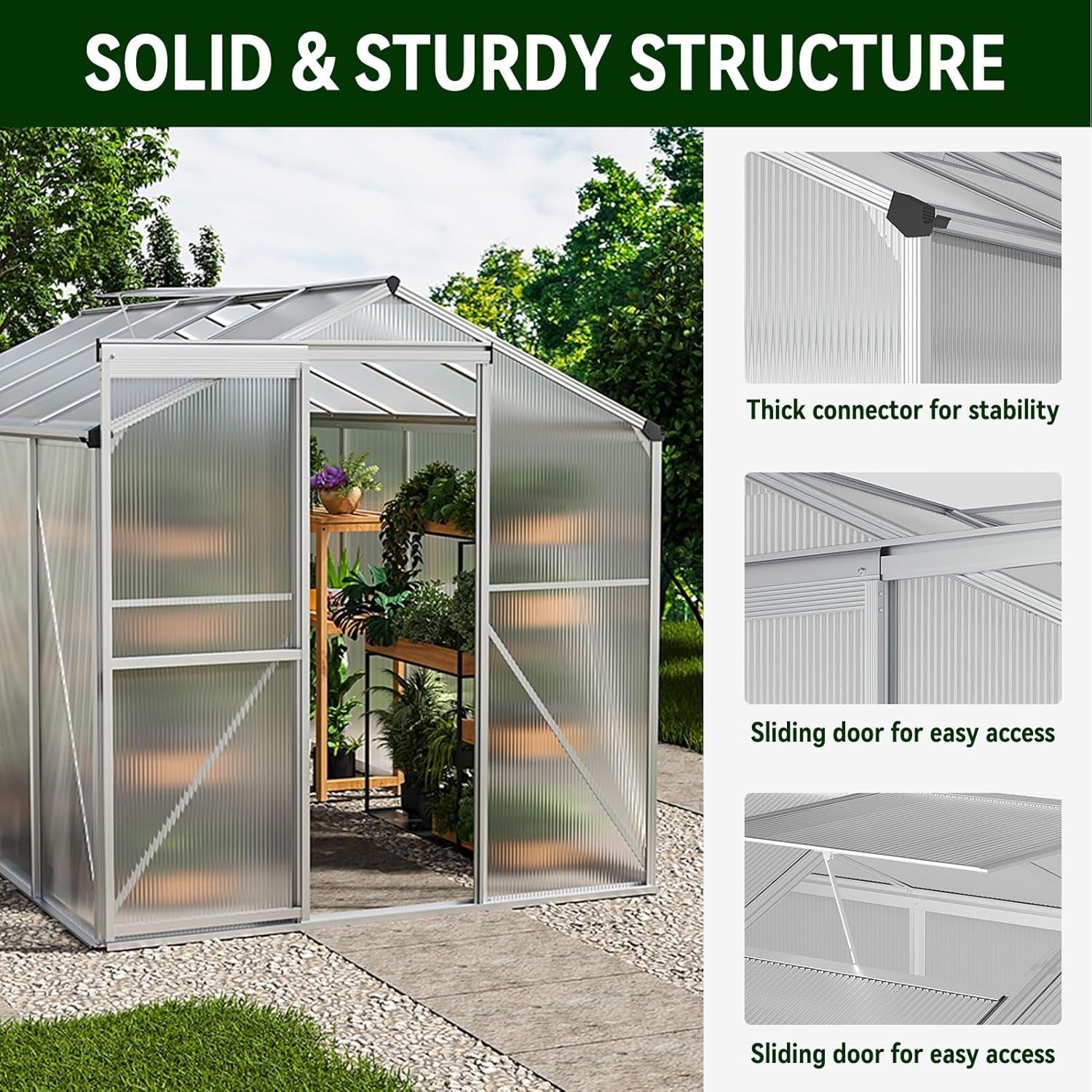 10x6ft Polycarbonate Greenhouse | Aluminium Frame Walk-In Garden Grow Tent
