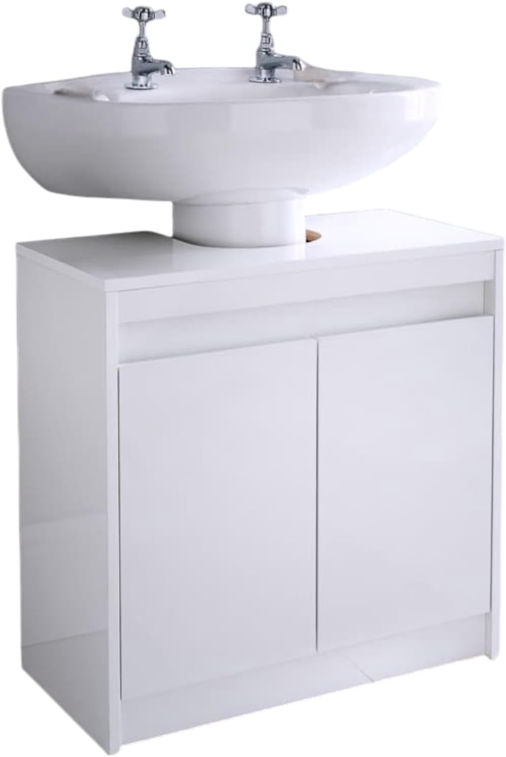 Modern White Under Sink Cabinet Bathroom Storage Unit – 2 Door High Gloss